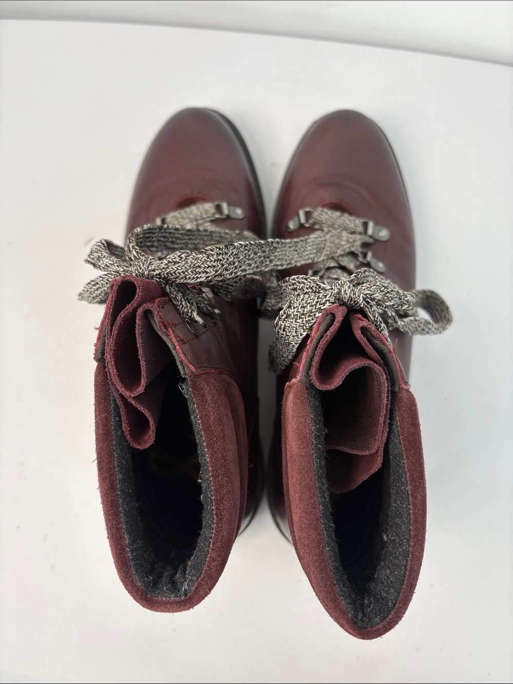 🪃 Sam Edelman Burgundy Lace-Up Leather Ankle Boots hiking - Picture 5 of 7